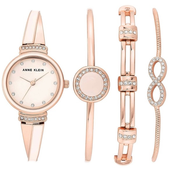Anne Klein Rose Gold Crystal Accented Watch and Bracelet Set - Picture 1 of 3